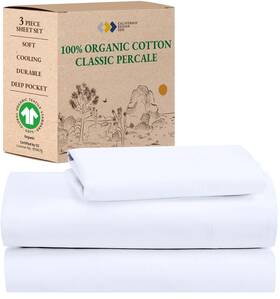 California Design Den 840307155184 Twin Sheets Set Deep Pockets 100% Organic Cotton Percale