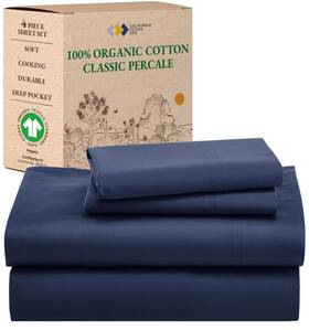 California Design Den 840307180698 4 Pc 100% Organic Cotton Queen Size Sheet Set Deep Pockets Percale Sheets Qu