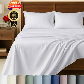 California Design Den 840307182043 100% Egyptian Cotton Sheets Queen Bright White
