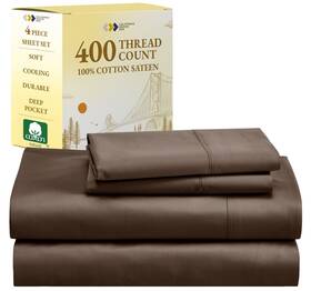 California Design Den 840307184047 Sheet Set 400 Thread Count 100 Cotton Sateen Sheets Queen Size Bed Soft Breathab
