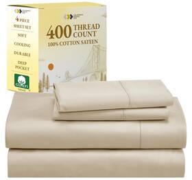 California Design Den 840307184146 Queen Sheet Set 100% Cotton 400 Thread Count Sateen Sheets - Soft Bre
