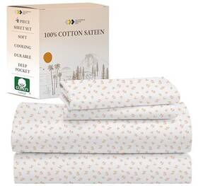 California Design Den 840307184788 Floral Pattern Bed Sheet Set Queen Size 100% Cotton Sateen Deep Pocket California Design Den 840307184788 Floral Pattern Bed Sheet Set Queen Size 100% Cotton Sateen Deep Pocket