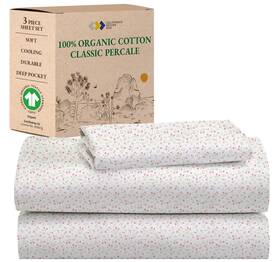 California Design Den 840307184863 Twin Floral Sheet Set 100% Organic Cotton Percale Shee