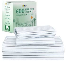 California Design Den 840307188724 Striped Full Bed Sheets Set 600 Thread Count 100% Cotton Hotel Quality California Design Den 840307188724 Striped Full Bed Sheets Set 600 Thread Count 100% Cotton Hotel Quality