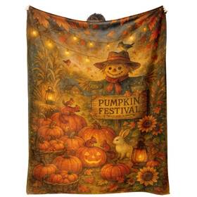 Calmsnugs 822316870388 Fall Pumpkin Festival Blanket 60 Inch X50 - Soft Flannel Throw
