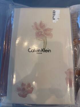 09277-09301 Calvin Klein Pastel Flowers Bisque Queen Flat Sheet 100% Cotton Floral