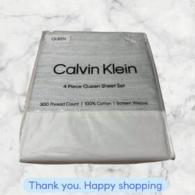 Calvin Klein 199165068779 4 Pc Painted Lines 300 Tc Beige And Gray Queen Sheet Set New Shipping