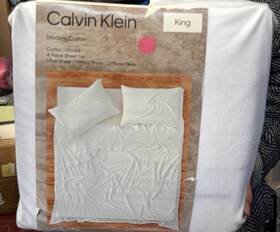 Calvin Klein 709271516653 4 Pc Modal Cotton Jersey King Sheet Set White New
