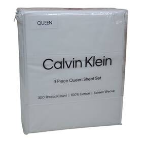 Calvin Klein 883893892347 4 Piece Sateen Weave Queen Sheet Set 100% Cotton 300 Thread Count