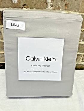 Calvin Klein 883893899261 100% Cotton Sateen Weave Xdp King Sheet Set 300tc Solid Med Gray