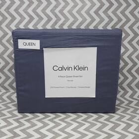 Calvin Klein 883893899308 Cotton Crisp Percale Sheet Set Queen Blue Sheets