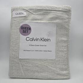 Calvin Klein 883893923454 Queen Sized Sheet Set 300 Tc 100% Cotton Green Basketweave 4pc Calvin Klein 883893923454 Queen Sized Sheet Set 300 Tc 100% Cotton Green Basketweave 4pc