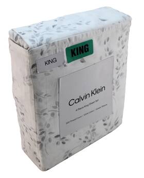 Calvin Klein 883893947887 King Size Airy Botanical Gray 4 Pc. 100% Cotton Sateen Sheet Set