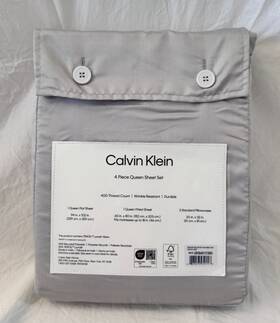 Calvin Klein 883893950153 4 Pc 400 Tc Wrinkle Resistant And Durable Grey Queen Sheet Set Nip