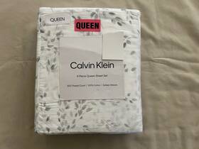 Calvin Klein 883893972995 New 4pc Queen Sheet Set Nature Floral Branches Soft Taupe On White