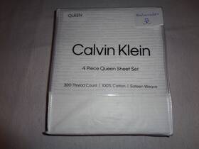 Calvin Klein 883893999954 Queen Xdeep 18 Inch Sheet Set 100% Cotton Sateen Weave Striped Dot Beig Calvin Klein 883893999954 Queen Xdeep 18 Inch Sheet Set 100% Cotton Sateen Weave Striped Dot Beig
