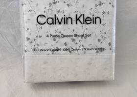 Calvin Klein 883893999992 4 Pc Floral Branches 300 Tc Queen Sheet Set Nip