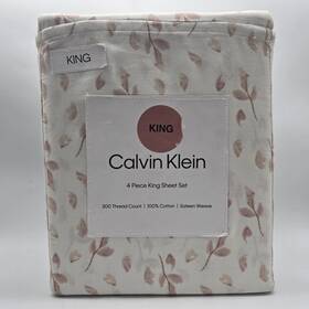 Usha0131203 Calvin Klein King 100% Cotton Sheet Set Sateen Falling Petals 4pc Dusty Pink