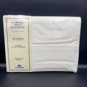 Cannon 043306543604 Vintage Twin Flat Sheet Casual Classics No Iron Ivory Luxury Percale Nos