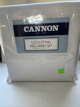 Cannon 665721055816 Full Sheet Set White Cotten Blend 250 Thread Count Nos Sears 4 Piece