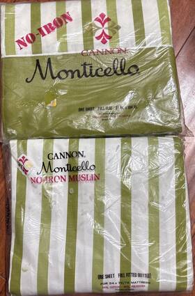 Style-235 Cannon Monticello Vtg Flat And Fitted Sheet Set Full Size Nib Stripped Green Usa Style-235 Cannon Monticello Vtg Flat And Fitted Sheet Set Full Size Nib Stripped Green Usa