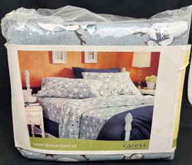 7356130 Caress 2003 Flannel Sheet Set 4 Piece Snowman Winter Snowflakes 100% Cotton New