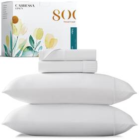 Carressa Linen 762535382357 Egyptian Cotton King White Bed Sheets - 800 Thread Count 6 Piece Sheet S