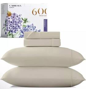 Carressa Linen 904429519582 Luxury Egyptian Cotton 4 Pc Californi King Size Sheet Set -600 Thread Count Sand Carressa Linen 904429519582 Luxury Egyptian Cotton 4 Pc Californi King Size Sheet Set -600 Thread Count Sand