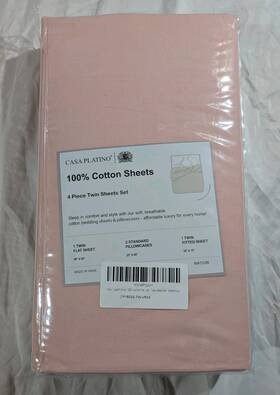 115286 Casa Collection Rn#115286 Platino 4pc Twin Sheet Set 100% Cotton Soft Breathable Bedding Veiled Rose