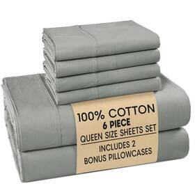 Cp160ss-qn-gry Casa Platino 100% Cotton Sheets Queen Size Set - 6 Pieces 1 Flat Fitted 4 Pillowcases