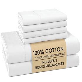Cp160ss-qn-wht Casa Platino 100% Cotton Sheets Queen Size Set - 6 Pieces 1 Flat Fitted 4 Pillowcases Cp160ss-qn-wht Casa Platino 100% Cotton Sheets Queen Size Set - 6 Pieces 1 Flat Fitted 4 Pillowcases
