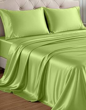 Ps100ss-qn-lgn Casa Platino Size Satin Sheets - Smooth Cooling Fabric Queen 12 Lime Green