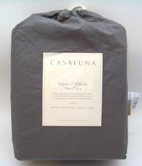 062-10-0244 Casaluna King Size Washed Supima Percale Solid Sheet Set Dark Gray 062-10-0244 Casaluna King Size Washed Supima Percale Solid Sheet Set Dark Gray