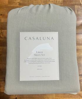 062-10-7442 Casaluna 100% Natural Linen King Sheet Set Light Green To 18 Inch Deep Brand New