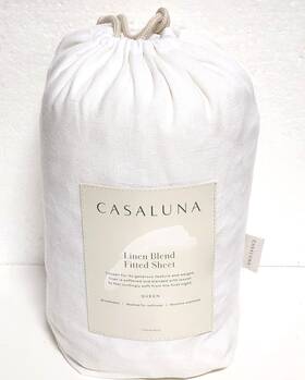 062-10-9536 Casaluna Queen Size Linen Blend Fitted Sheet - White Fresh