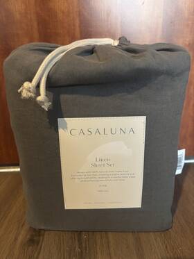 062100110 Casaluna 100% Washed Linen Solid Sheet Set - Grey Full Size