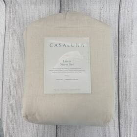Casaluna 191908133799 Sheet Set Full 100% Linen Snowfall White Cream Natural Washed