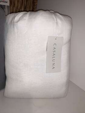 Casaluna 191908134314 King 100% Washed Hemp Solid Sheet Set White -