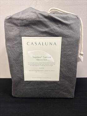 Casaluna 191908347219 500 Thread Count Supima Sateen Solid Sheet Set Queen Size Dark Gray