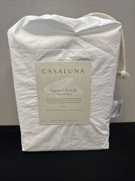 Casaluna 191908347639 Full Size Washed Supima Cotton Percale Solid White 4 Pc Sheet Set