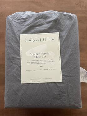 Casaluna 191908347691 Supima Percale Sheet Set Queen Dark Grey New