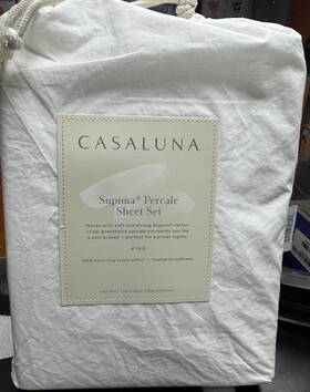 Casaluna 191908347806 King Washed Supima Percale Sateen Solid Sheet Set White 250 T/c Luxury