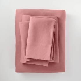 Casaluna 191908452500 New Cal King 100% Washed Hemp Solid 4 Pcs Sheet Set Rose Ecofriendly