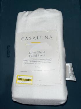 Casaluna 196761800659 Full Size Linen Blend Fitted Sheet - White Fresh Casaluna 196761800659 Full Size Linen Blend Fitted Sheet - White Fresh