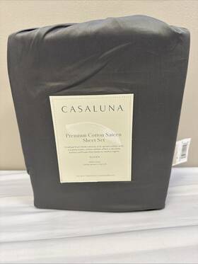 Casaluna 198420090128 600 Thread Count Premium Cotton Sateen Solid Sheet Set Queen. Dark Gray