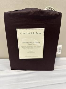 Casaluna 198420090418 600 Thread Count Premium Cotton Sateen Solid Sheet Set Queen. Dark Fig