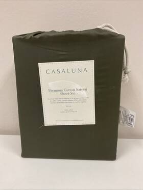 78789848 Casaluna Full 600 Thread Count Sateen Solid Sheet Set Olive Green -