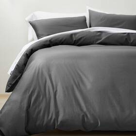 81106444 Casaluna King Supima Washed Sateen Duvet And Sham Set Dark Gray -