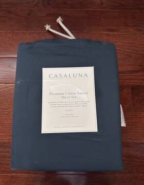 91900139 Casaluna New Queen 600 Thread Count Sateen Sheet Set Dark Mineral Blue -