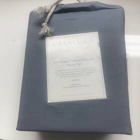 91900164 Casaluna Queen 400 Thread Count Percale Sheet Set Mineral Blue -